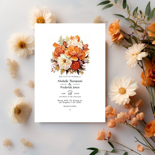 Invitation Mariage Fleurie Orange Brûlé et Crème (Créateur téléchargé)