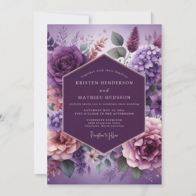 Invitation Mariage Fleurie Painterly Violet (Devant)