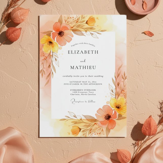 Invitation Mariage Fleurie Pêche Painter (Créateur téléchargé)