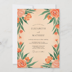 Invitation Mariage Fleurie Peinte de Corail