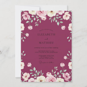 Invitation Mariage Fleurie Peinte en Magenta