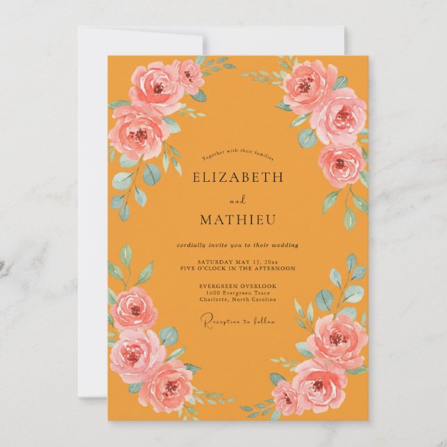 Invitation Mariage Fleurie Peinte en Moutarde (Devant)