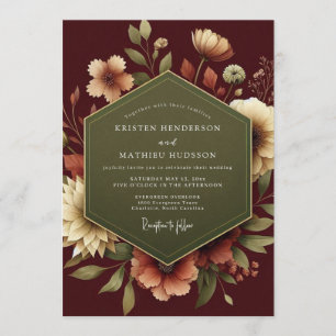Invitation Mariage Fleurie Peintre Marron
