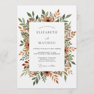 Invitation Mariage Fleurie Peintre Orange Brûlée
