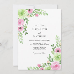 Invitation Mariage Fleurie Peintre Rose Vert