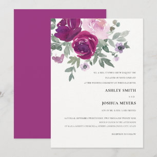 Invitation Mariage Fleurie Perle Blanche Magenta Aquarelle Ro