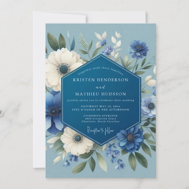 Invitation Mariage Fleurie Poétique de Saphir (Devant)