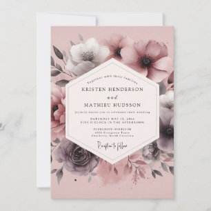 Invitation Mariage Fleurie Poudrée de Prunier