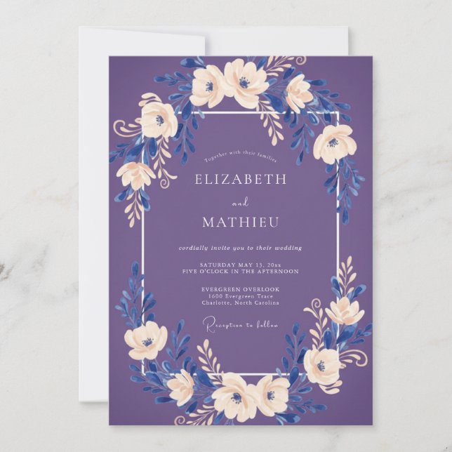 Invitation Mariage Fleurie Pourpre (Devant)