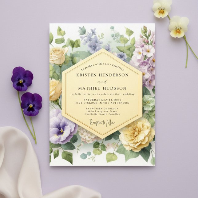 Invitation Mariage Fleurie Pourpre en Fleurs (Créateur téléchargé)