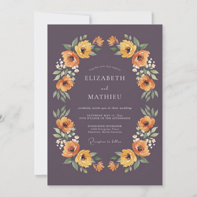 Invitation Mariage Fleurie Profond Plum (Devant)