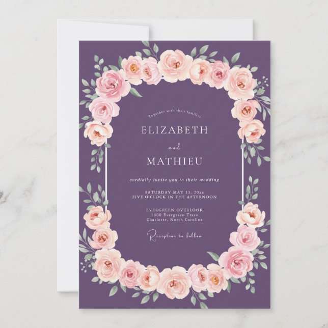 Invitation Mariage Fleurie Profonde Arche de Prunier Fleurie (Devant)