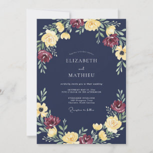 Invitation Mariage Fleurie Radiant Bleu Marine