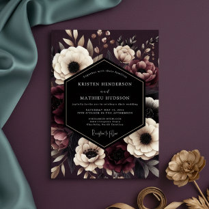 Invitation Mariage Fleurie Romantique Bourgogne Sombre