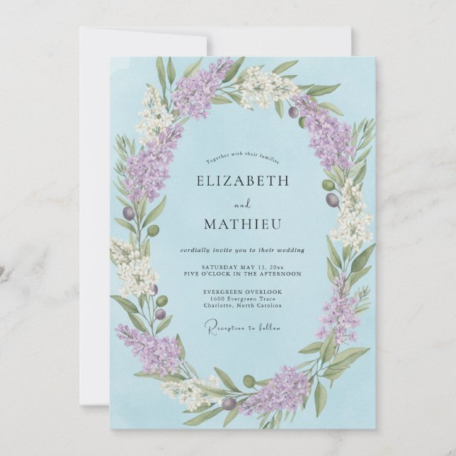 Invitation Mariage Fleurie Romantique Pervenche (Devant)