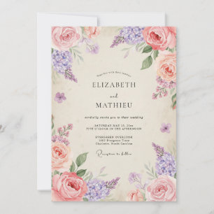 Invitation Mariage Fleurie Rose Améthyste