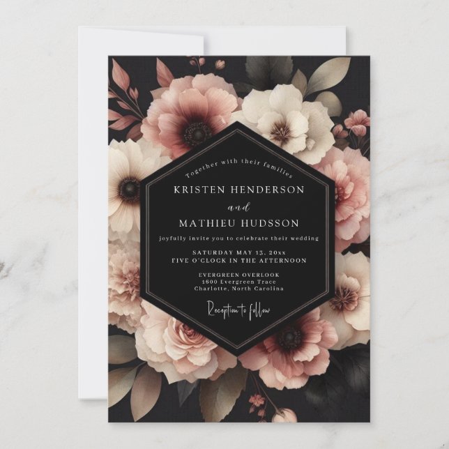 Invitation Mariage Fleurie Rose Poussiéreuse (Devant)