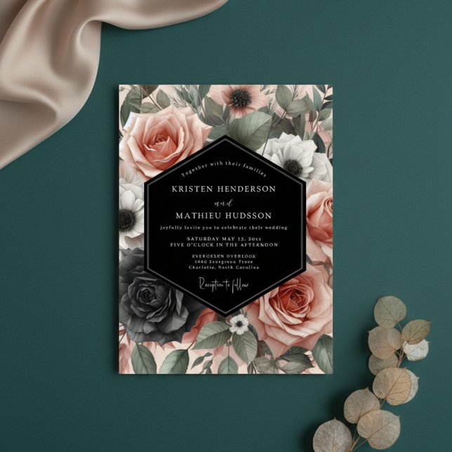 Invitation Mariage Fleurie Rose Poussiéreuse Humeur (Créateur téléchargé)