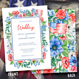 Invitation Mariage Fleurie Rouge Blanc Bleu 4 Juillet Patriot