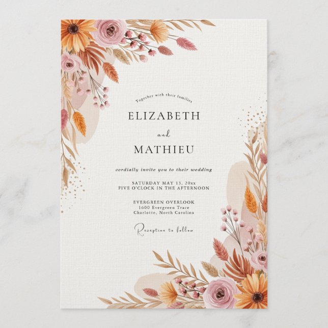Invitation Mariage Fleurie Saffron (Devant)