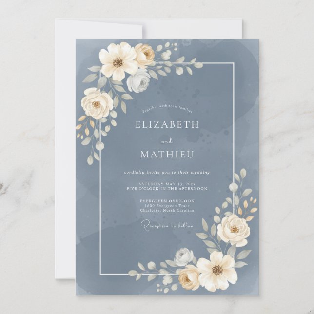 Invitation Mariage Fleurie Slate (Devant)