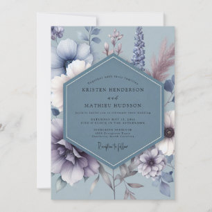 Invitation Mariage Fleurie Sombre Bleu Acier
