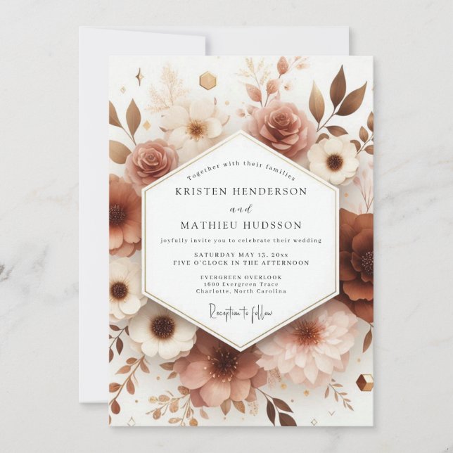 Invitation Mariage Fleurie Terracotta (Devant)
