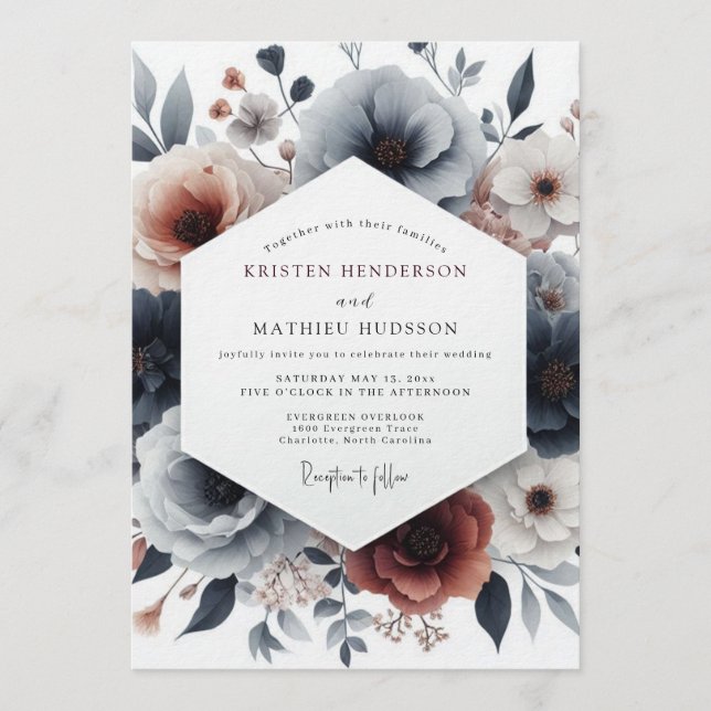 Invitation Mariage Fleurie Terracotta Ardoise Humeur (Devant)
