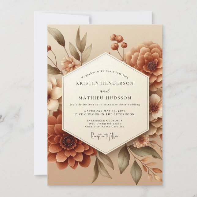Invitation Mariage Fleurie Terracotta Héritage (Devant)