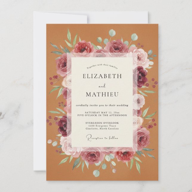 Invitation Mariage Fleurie Terre Cuite (Devant)