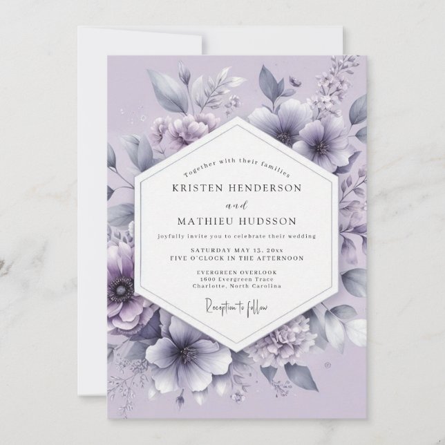 Invitation Mariage Fleurie Vaporouse de Lavande (Devant)
