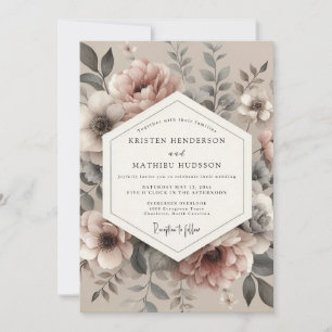 Invitation Mariage Fleurie Vintage Mauve Poussiéreux