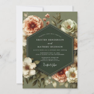 Invitation Mariage Fleurie Vintage Vert Olive