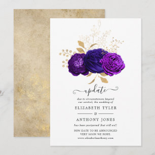 Invitation Mariage Fleurie Violet, Bleu Royal et Or Mise à Jo