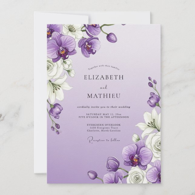 Invitation Mariage Fleurir d'Orchidée Lavande (Devant)