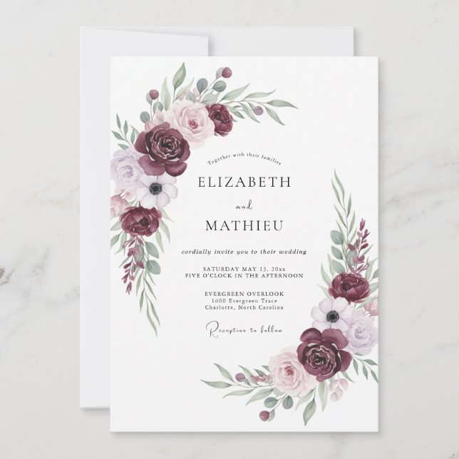 Invitation Mariage Fleurir Fleur de Bourgogne Améthyste (Devant)