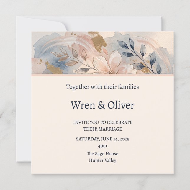 Invitation Mariage Fleuris Bleu Clair (Devant)