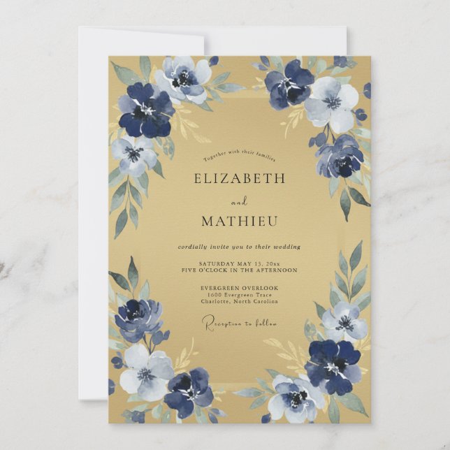 Invitation Mariage Fleuris Botaniques de la Marine (Devant)