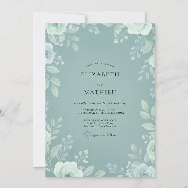 Invitation Mariage Fleuris Botaniques Douce Teinte (Devant)