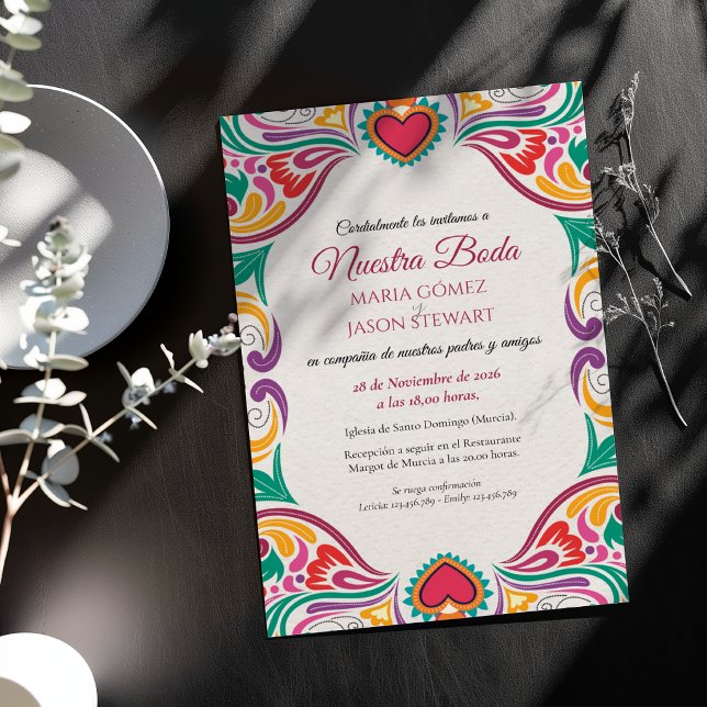 Invitation Mariage Fleuris Coloré Fiesta Boda Espagnol (Floral Colorful Fiesta Boda Spanish Wedding Invitation)