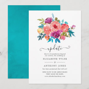 Invitation Mariage Fleuris Corail, Turquoise et Violet Mise à