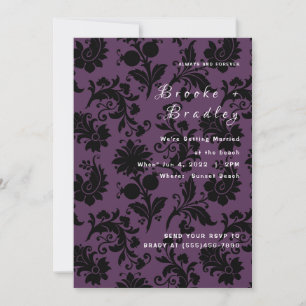 Invitation Mariage Fleuris Damassé Violet Foncé