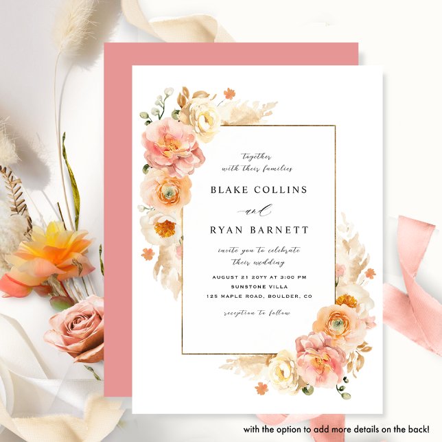 Invitation Mariage Fleuris Délicats Rose Pêche Chic et Rose C (Créateur téléchargé)