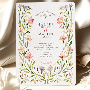 Invitation Mariage Fleuris Dorés Art Nouveau Élégant