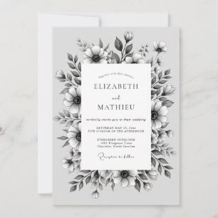 Invitation Mariage Fleuris Nature Gris