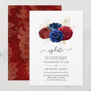 Invitation Mariage Fleuris Navy, Rouge et Or Mise à Jour