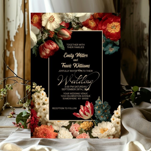 Invitation Mariage Fleuris Noir Vibrant Humeur (Créateur téléchargé)