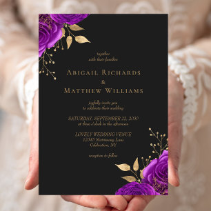 Invitation Mariage Fleuris Or Rose Foncé Romantique