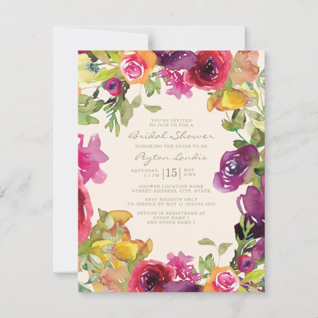 Invitation Mariage Fleuris Orange Jaune Violet Shower (Devant)