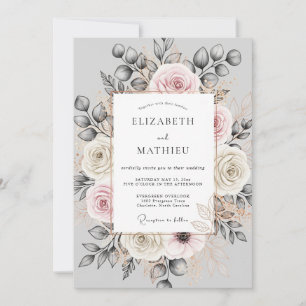 Invitation Mariage Fleuris Ornés Charbon de Bois